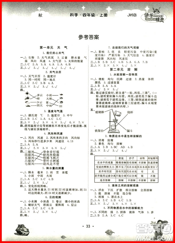 2018年快樂(lè)精靈名校作業(yè)本科學(xué)四年級(jí)上冊(cè)教科版參考答案