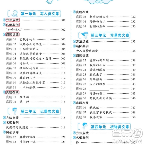 2019一本小學(xué)語文閱讀訓(xùn)練100篇四年級(jí)第6次修訂參考答案