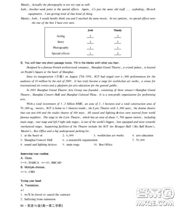 鐘書金牌上海作業(yè)高一下英語N版最新參考答案
