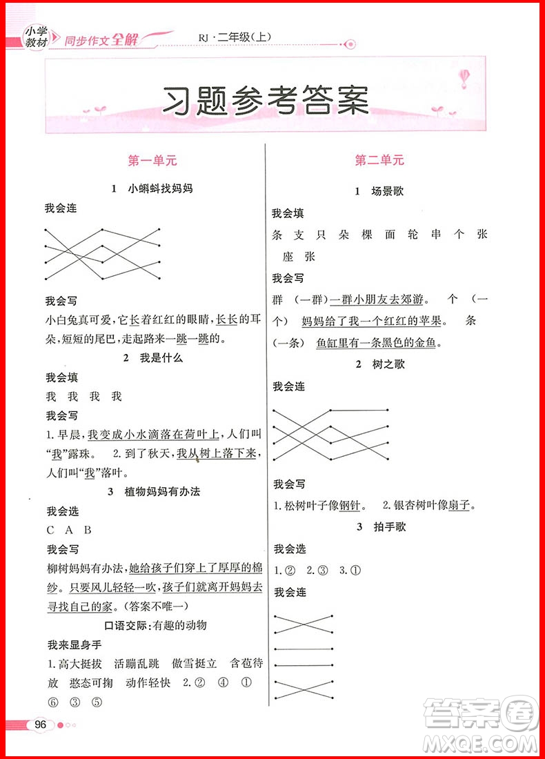 2018年小學(xué)教材同步作文全解說話寫話二年級上冊人教部編版參考答案