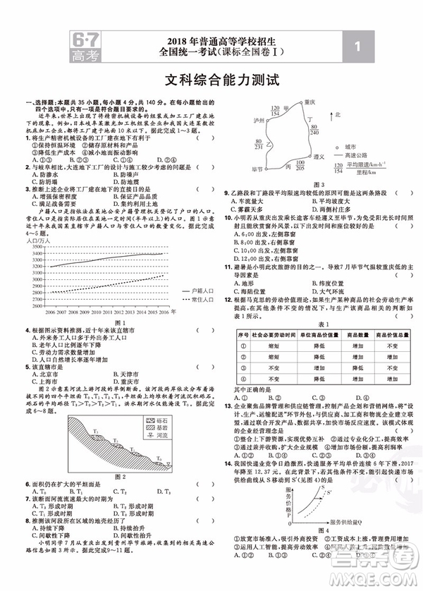 理想樹(shù)2019高考必刷卷十年真題文科綜合參考答案