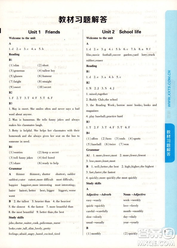 譯林牛津版2018秋王后雄課堂完全解讀英語8八年級(jí)上冊(cè)參考答案