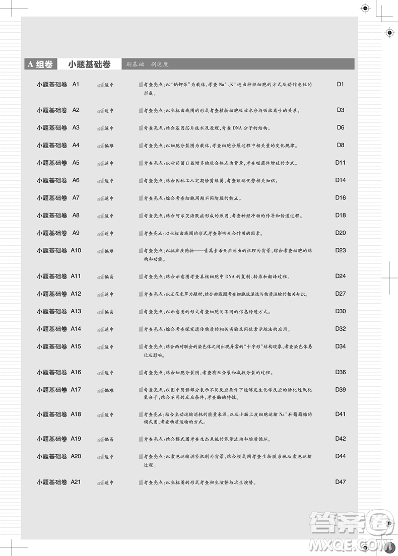 理想樹高考必刷卷小卷21套生物2018參考答案