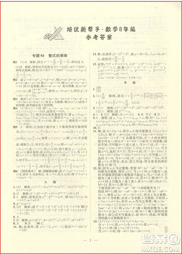 2018年新課標培優(yōu)新幫手初中數(shù)學(xué)八年級參考答案