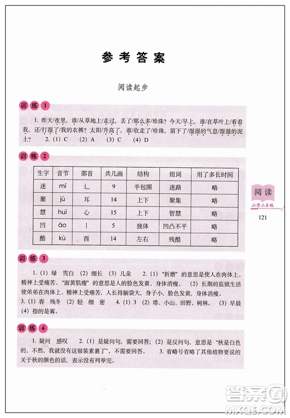 2018通用版小學(xué)語文閱讀訓(xùn)練80篇二年級(jí)白金版答案
