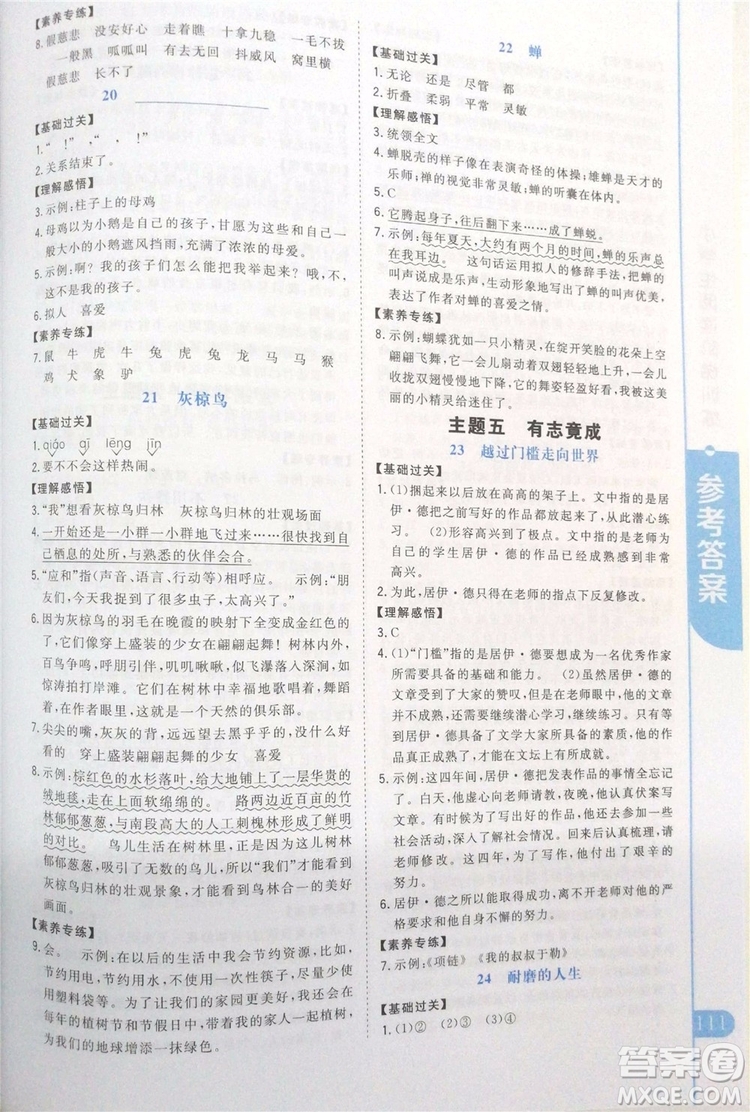 2019年新概念小學(xué)生閱讀階梯訓(xùn)練五年級(jí)全冊(cè)參考答案