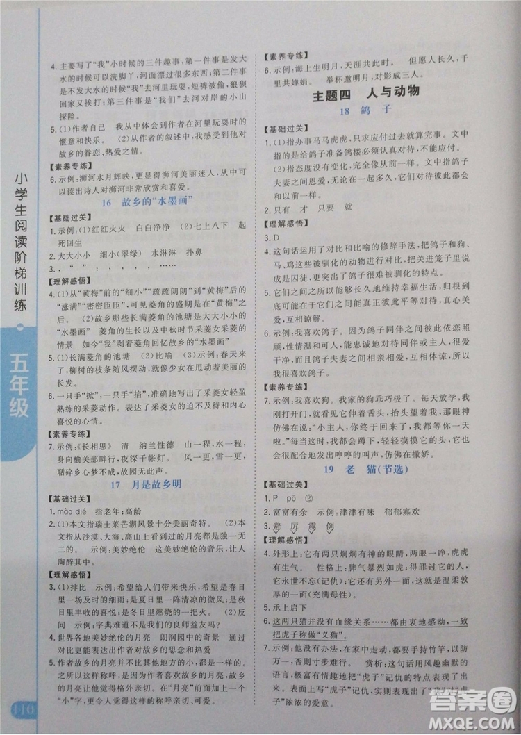 2019年新概念小學(xué)生閱讀階梯訓(xùn)練五年級(jí)全冊(cè)參考答案