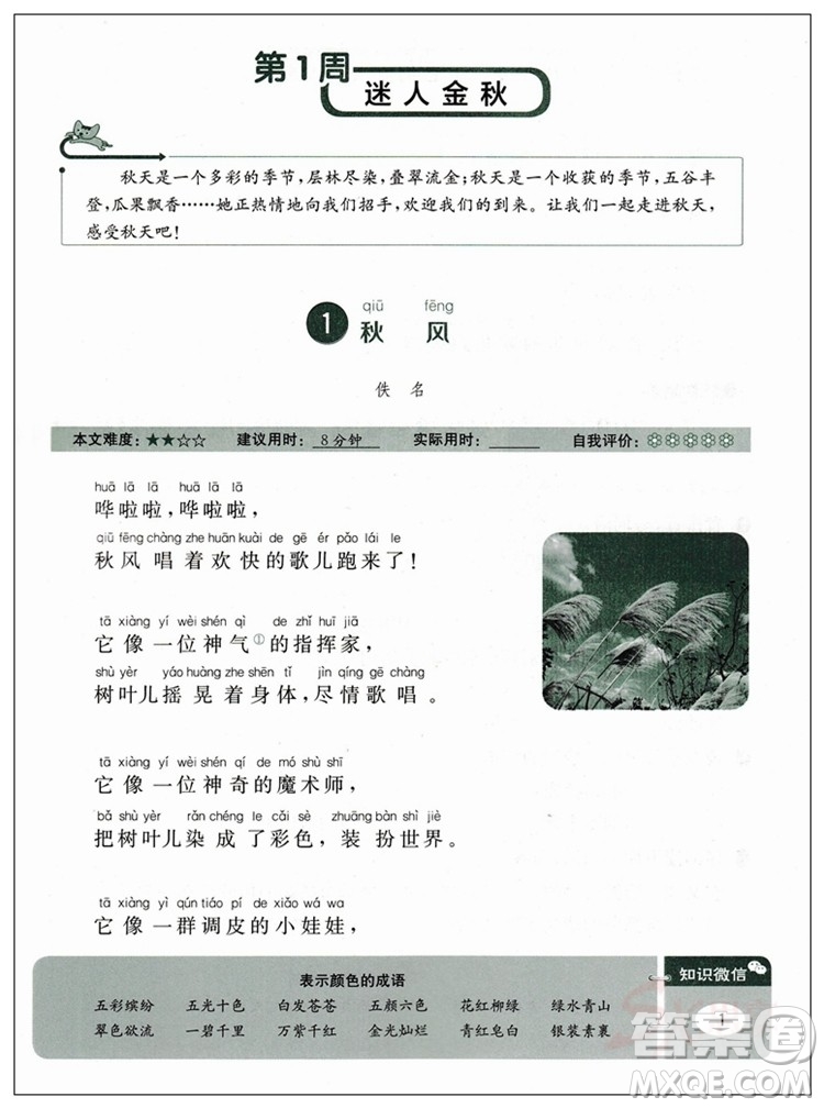 2018新版快捷語文小學(xué)生快樂閱讀3合1周周練二年級答案