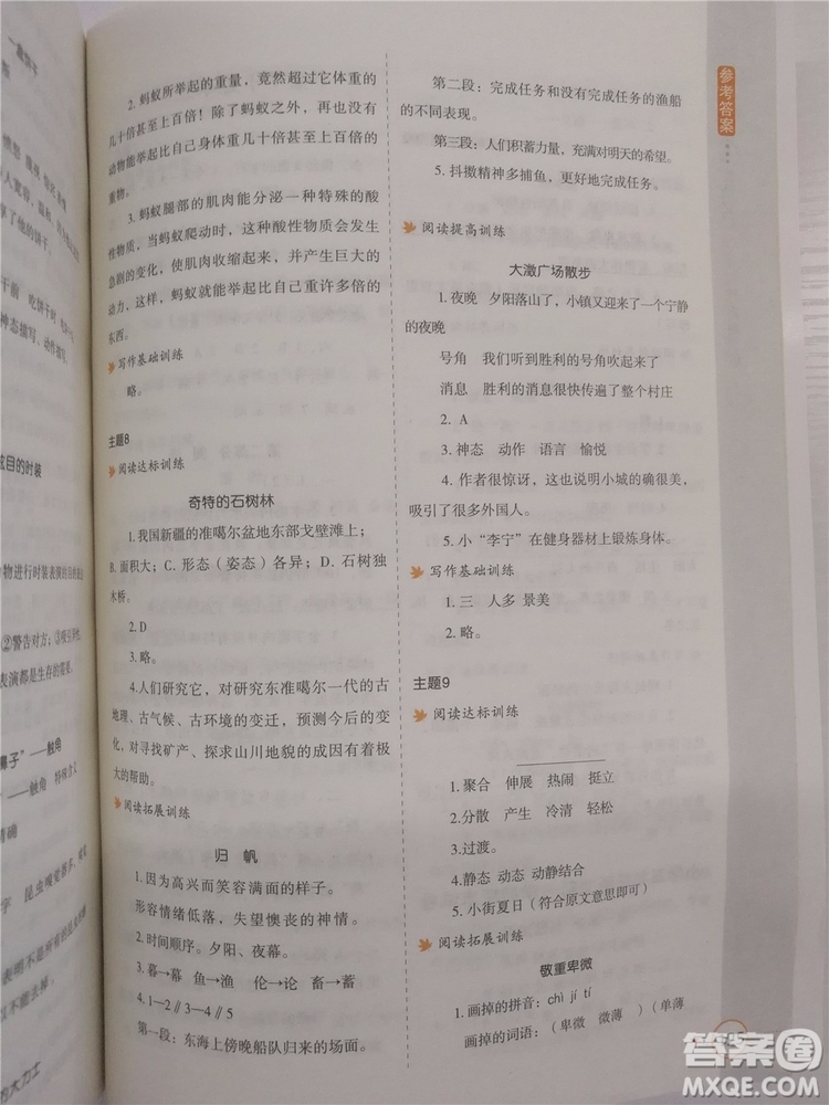 2018年新課標(biāo)小學(xué)生語文閱讀與寫作高效訓(xùn)練五年級通用版參考答案