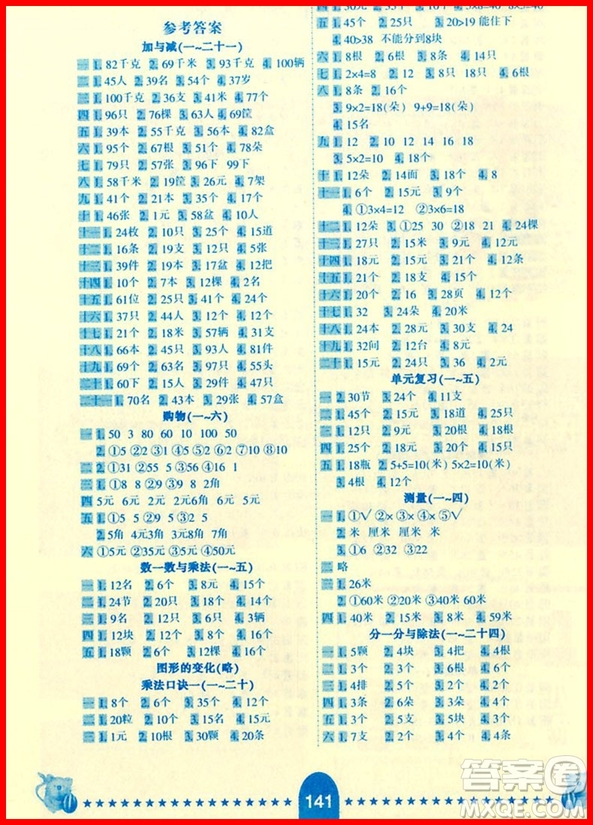 2018年北師大版小學(xué)生數(shù)學(xué)應(yīng)用題卡二年級(jí)上冊(cè)參考答案