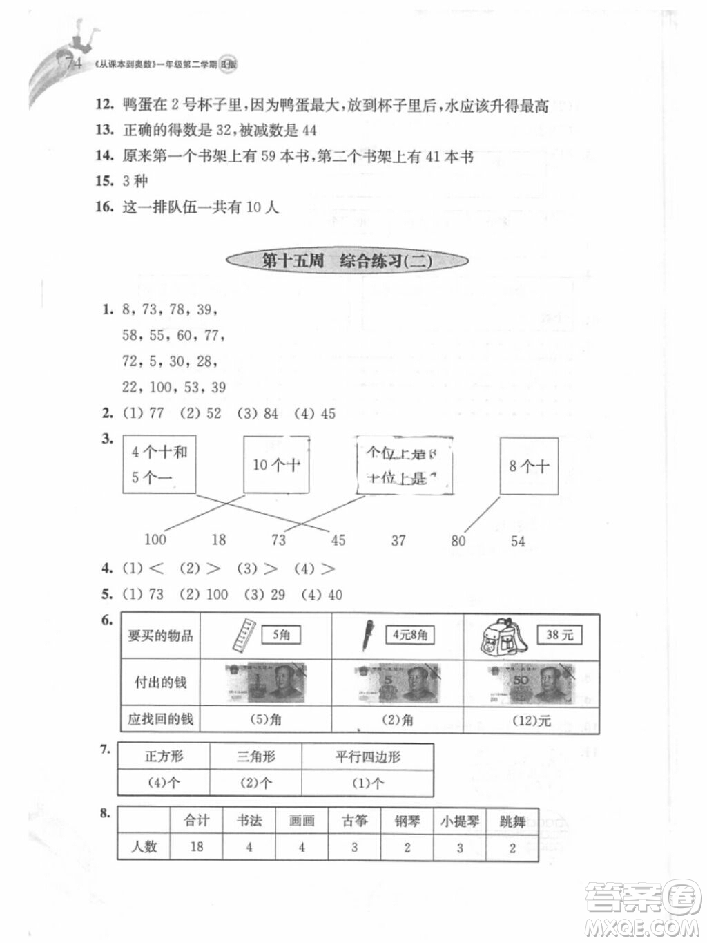 2019年從課本到奧數(shù)一年級(jí)第二學(xué)期B版參考答案