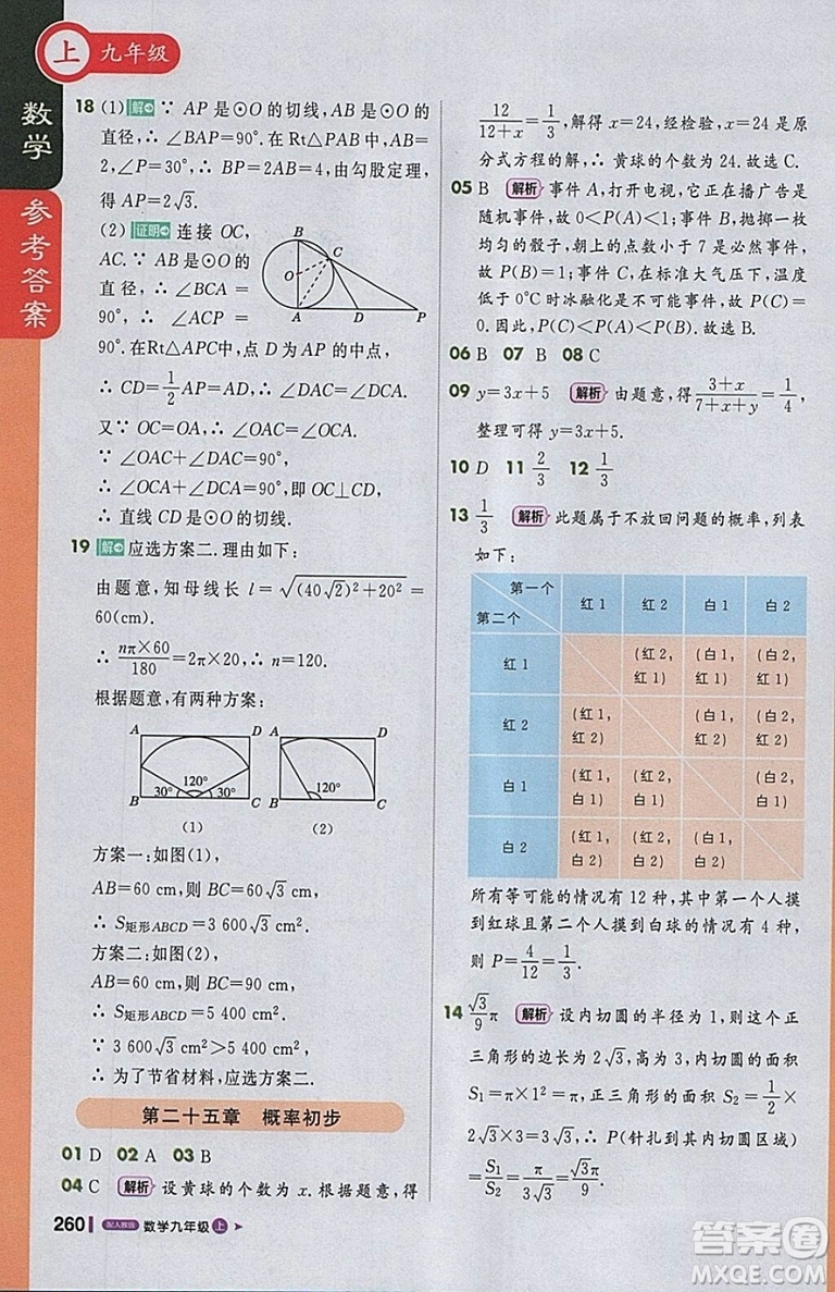 2018人教版1加1輕巧奪冠課堂直播九年級上冊數(shù)學參考答案