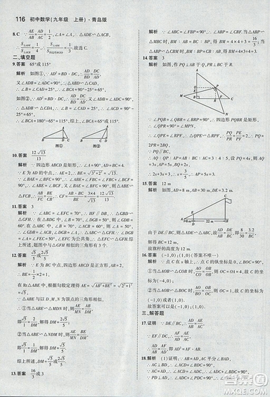 5年中考3年模擬2019版初中數(shù)學(xué)九年級(jí)上冊(cè)青島版參考答案