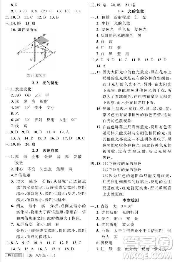 2018全新版八年級(jí)上物理鐘書金牌新教材全解參考答案