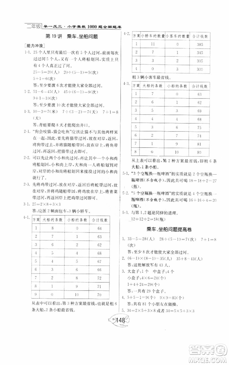 2018年舉一反三奧數(shù)1000題全解二年級數(shù)學(xué)參考答案