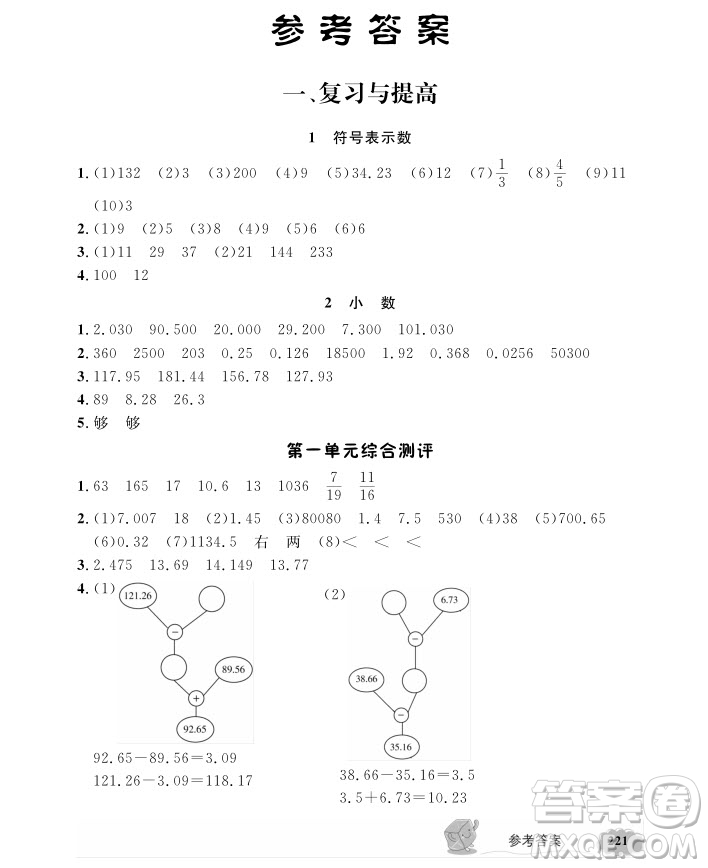 2018年鐘書金牌新教材全解五年級(jí)上數(shù)學(xué)參考答案