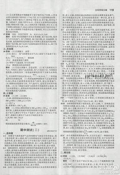 2019版5年中考3年模擬初中化學(xué)九年級上冊魯教版答案