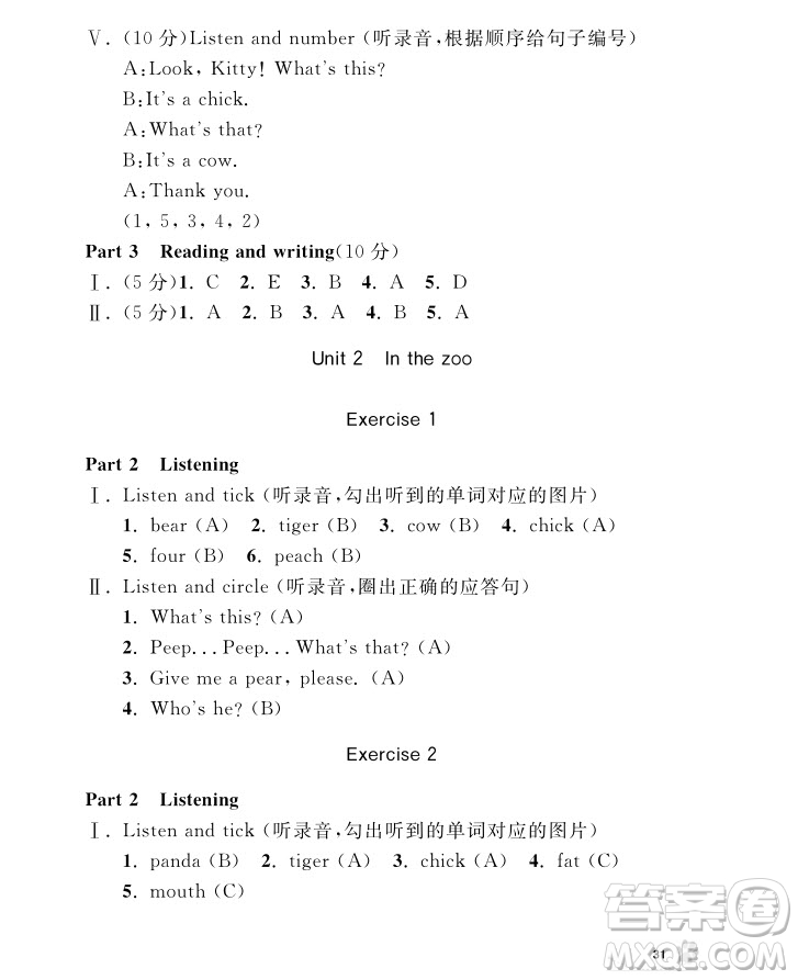 2018年鐘書金牌上海作業(yè)英語N版1年級上參考答案