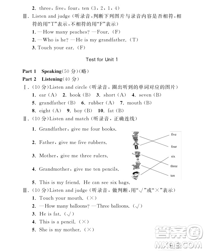 2018年鐘書金牌上海作業(yè)英語N版1年級上參考答案