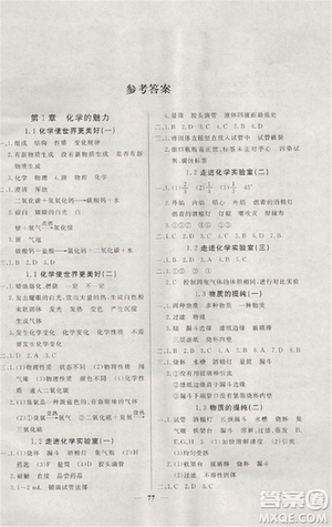 2018版金牌教練九年級化學(xué)上冊參考答案