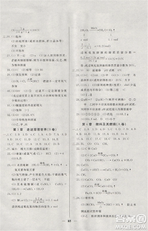 2018版金牌教練九年級化學(xué)上冊參考答案
