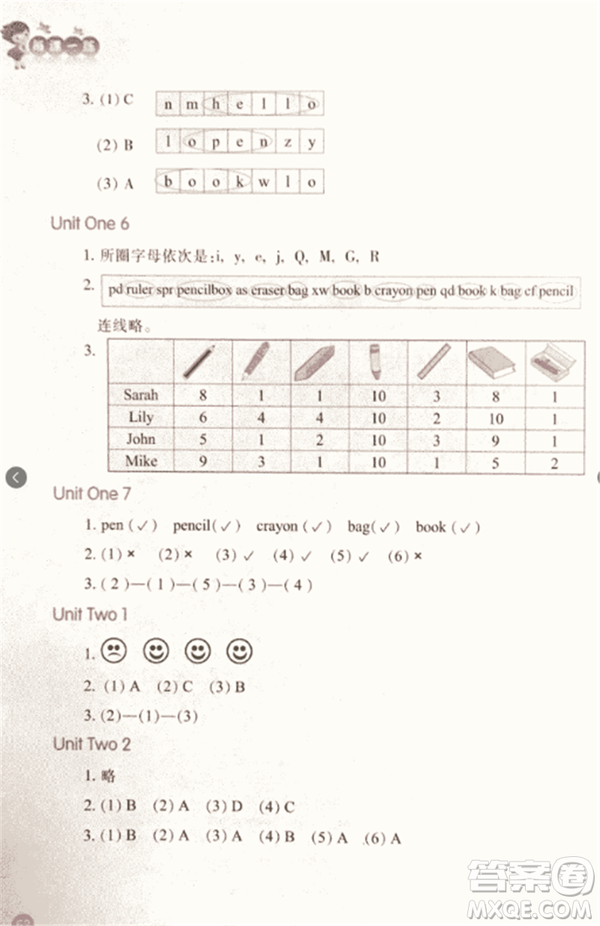 2018每課一練英語人教版三年級(jí)上冊(cè)參考答案