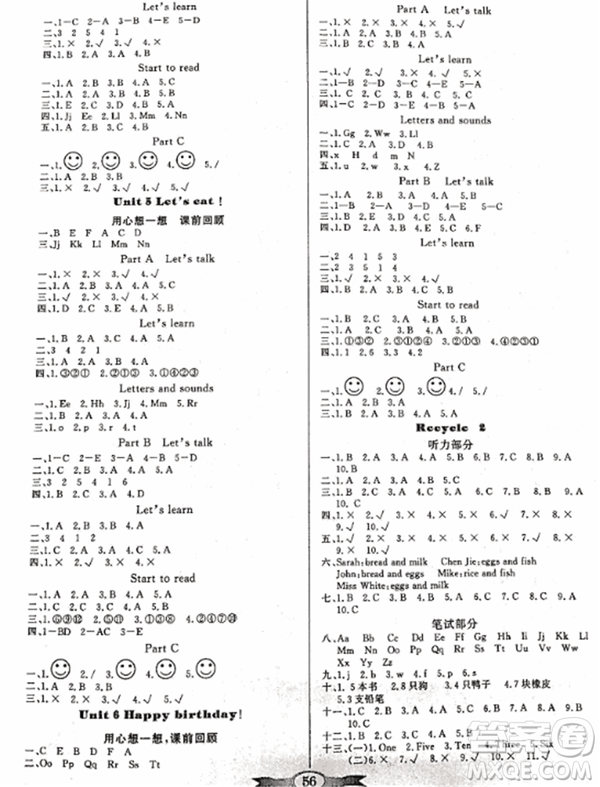 人教版2018秋新品百年學(xué)典同步導(dǎo)學(xué)與優(yōu)化訓(xùn)練英語三年級上冊PEP版答案