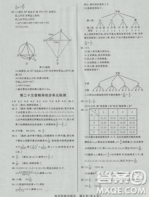 2018年考點(diǎn)同步解讀數(shù)學(xué)九年級(jí)上冊(cè)參考答案