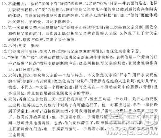 2018年學(xué)練優(yōu)核心素養(yǎng)提升訓(xùn)練八年級上語文參考答案