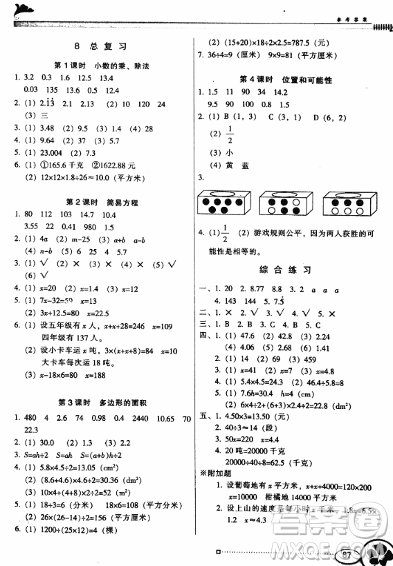 南方新課堂金牌學(xué)案2018年廣東教育出版社五年級(jí)上冊人教版數(shù)學(xué)參考答案