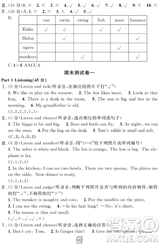 鐘書(shū)金牌金試卷英語(yǔ)N版二年級(jí)上滿分訓(xùn)練與測(cè)試2018參考答案