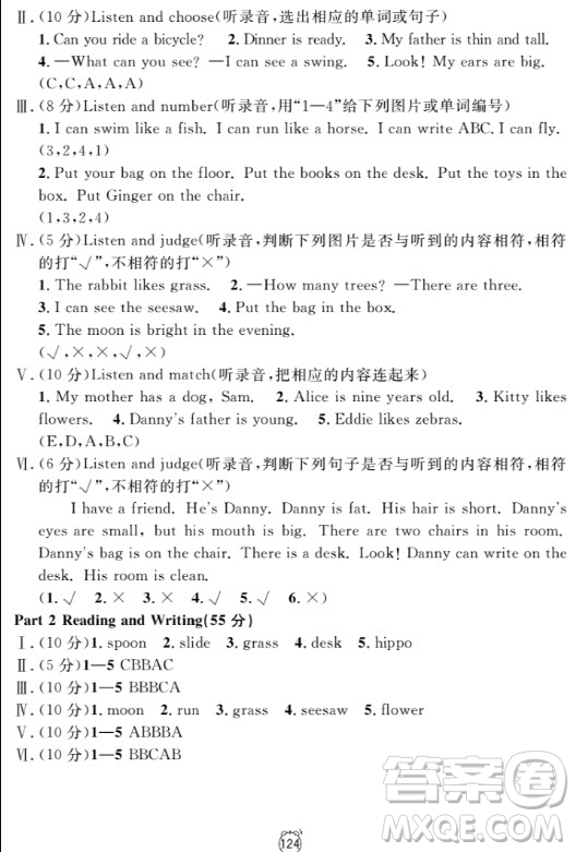 鐘書(shū)金牌金試卷英語(yǔ)N版二年級(jí)上滿分訓(xùn)練與測(cè)試2018參考答案