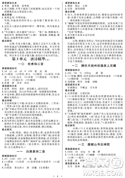 鐘書金牌金典導(dǎo)學(xué)案語文七年級第一學(xué)期2018參考答案