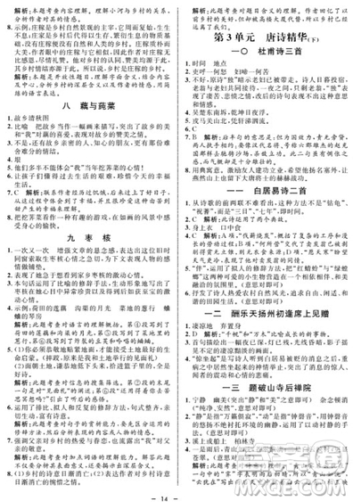 鐘書金牌金典導(dǎo)學(xué)案語文七年級第一學(xué)期2018參考答案