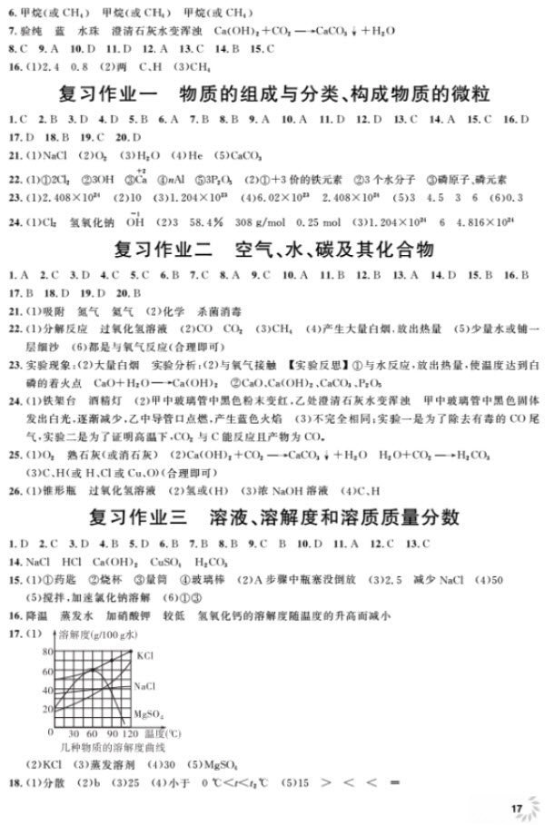 2018全新修訂版鐘書金牌上海作業(yè)九年級(jí)上化學(xué)參考答案