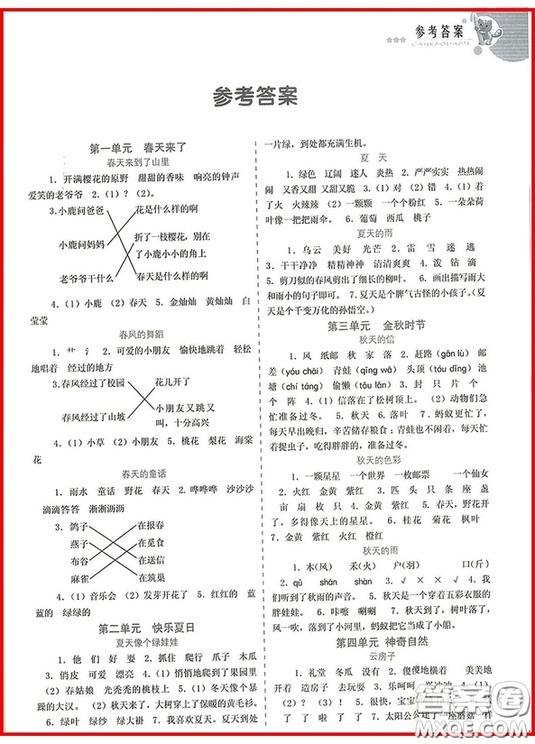 2018新概念小學(xué)生閱讀與寫(xiě)作高效訓(xùn)練一年級(jí)精華提優(yōu)版參考答案