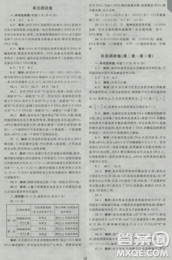 新版2018新課標(biāo)單元測試卷高中生物必修2人教版參考答案