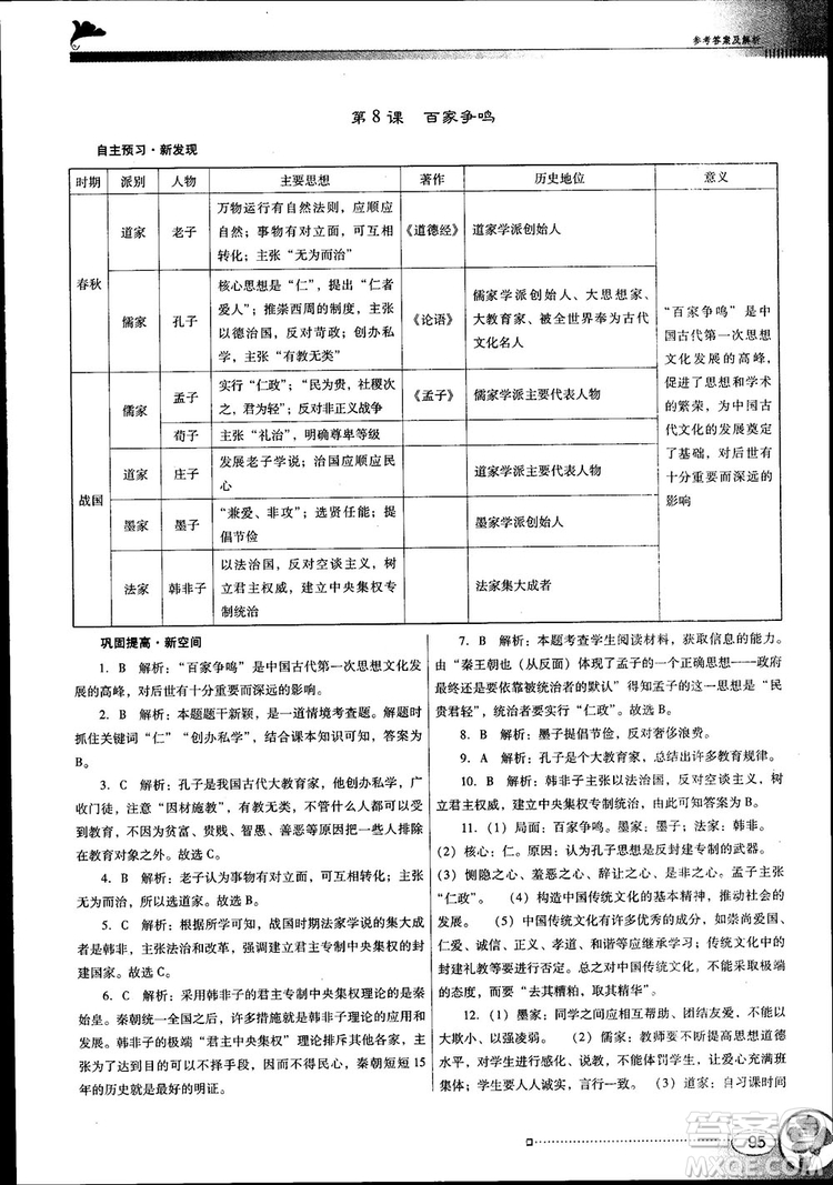南方新課堂金牌學(xué)案2018七年級歷史上冊人教版參考答案