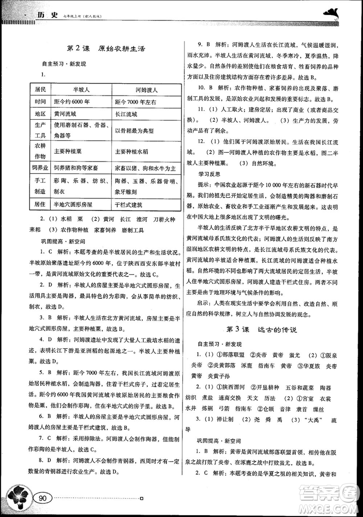 南方新課堂金牌學(xué)案2018七年級歷史上冊人教版參考答案