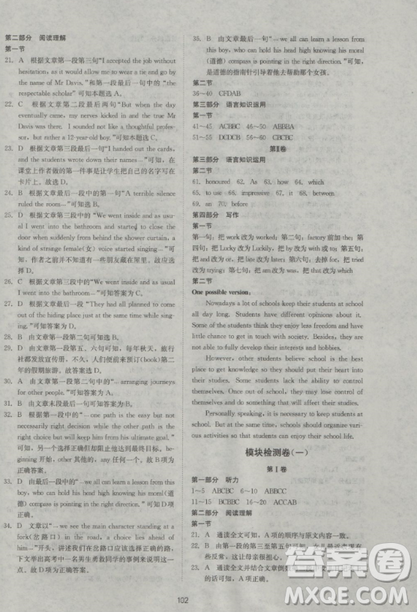 2018新課標單元測試卷人教版高中英語必修3參考答案
