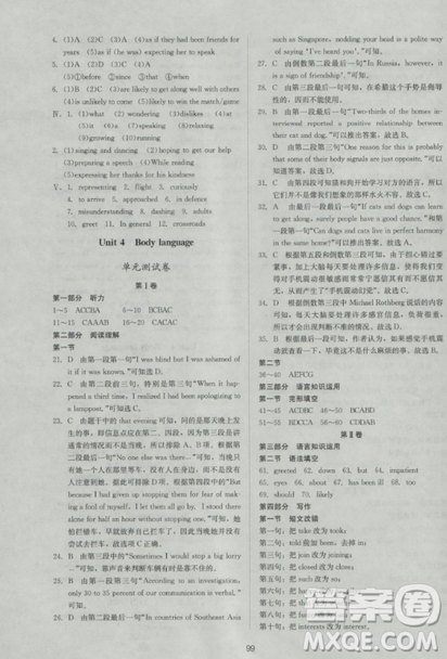 2018新課標(biāo)單元測(cè)試卷人教版高中英語(yǔ)必修4參考答案