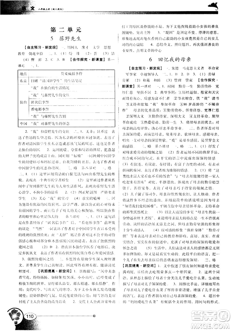2018人教版南方新課堂金牌學(xué)案八年級(jí)上冊(cè)語文參考答案