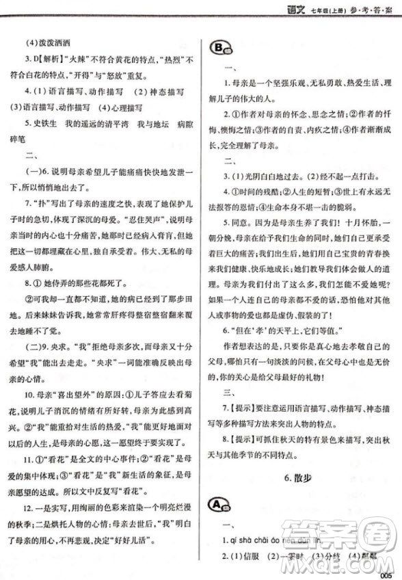 學(xué)習(xí)質(zhì)量監(jiān)測七年級語文2018人教版答案