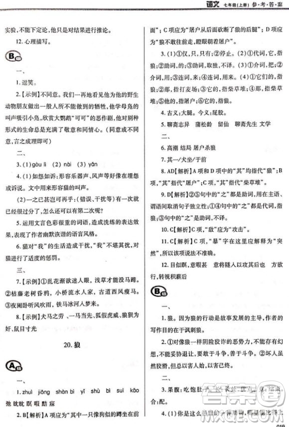 學(xué)習(xí)質(zhì)量監(jiān)測七年級語文2018人教版答案
