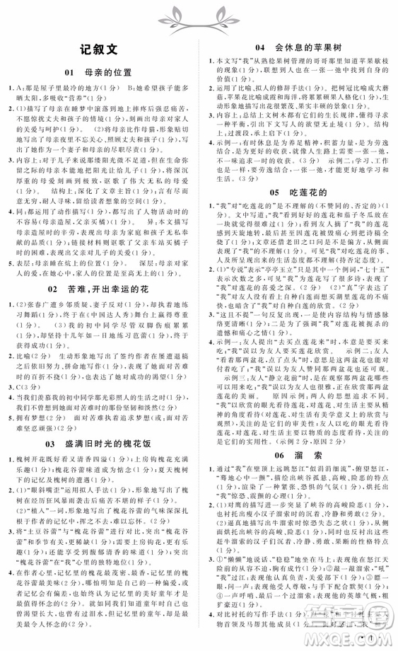 2019版新概念閱讀現(xiàn)代文拓展訓(xùn)練中考專版參考答案