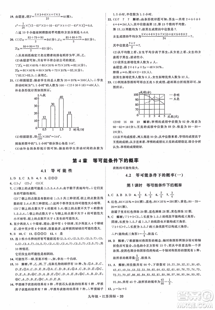 2018秋學(xué)霸題中題數(shù)學(xué)九年級全一冊蘇科版江蘇國標(biāo)參考答案