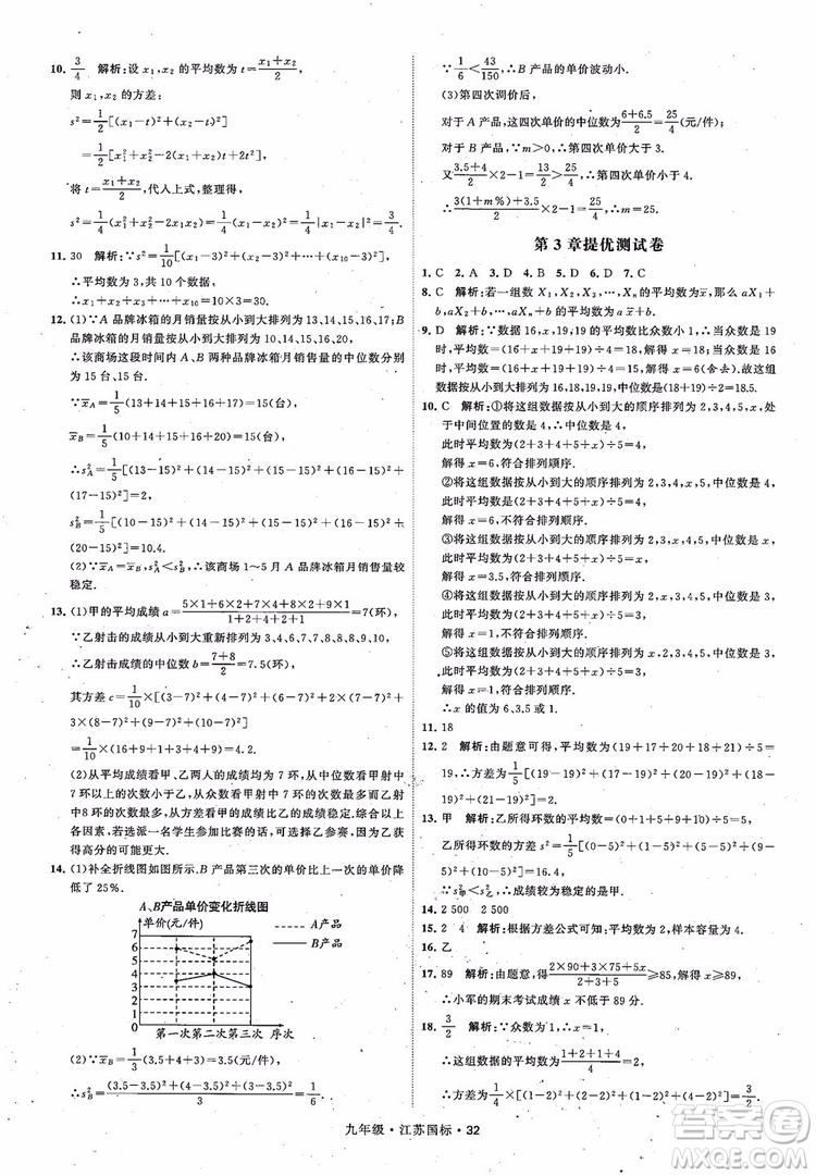 2018秋學(xué)霸題中題數(shù)學(xué)九年級全一冊蘇科版江蘇國標(biāo)參考答案
