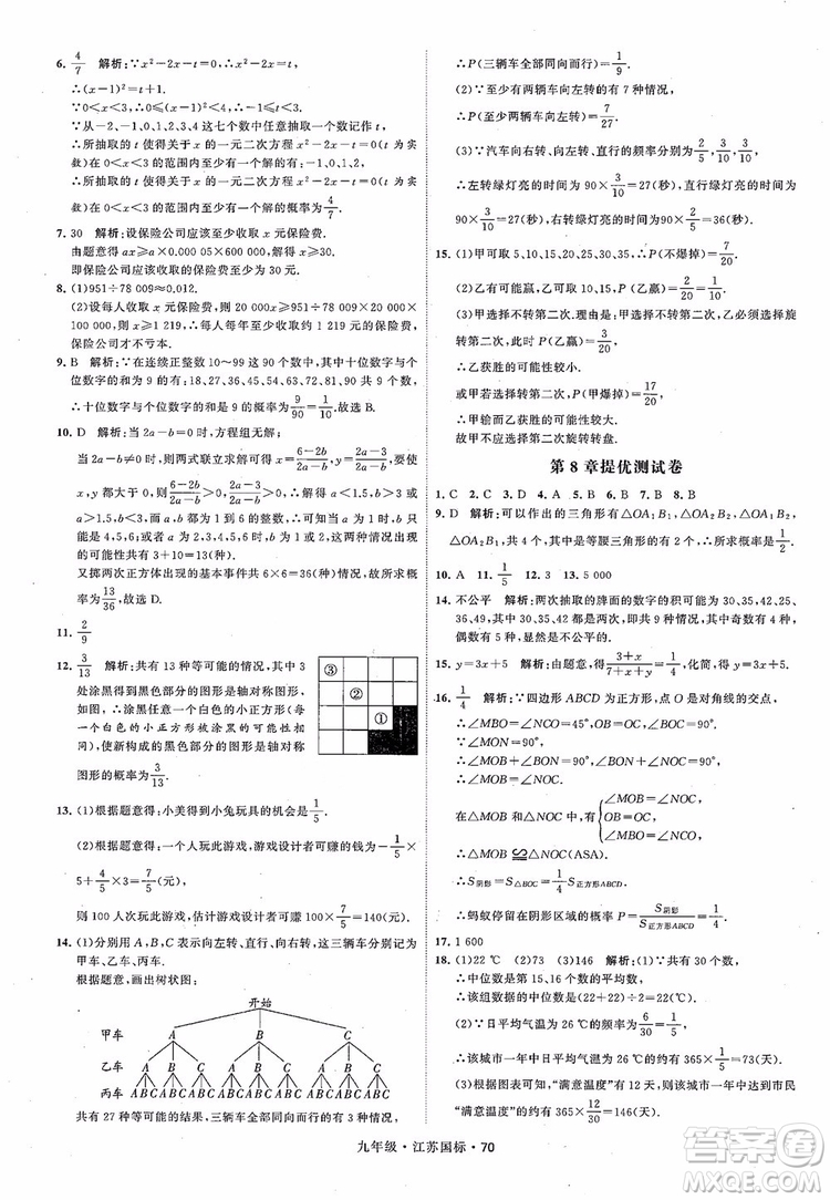 2018秋學(xué)霸題中題數(shù)學(xué)九年級全一冊蘇科版江蘇國標(biāo)參考答案