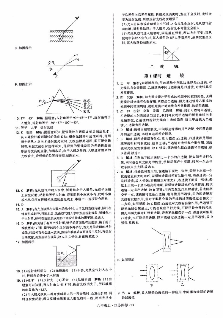 2018秋學(xué)霸題中題初中物理八年級上冊蘇科版江蘇國標(biāo)參考答案