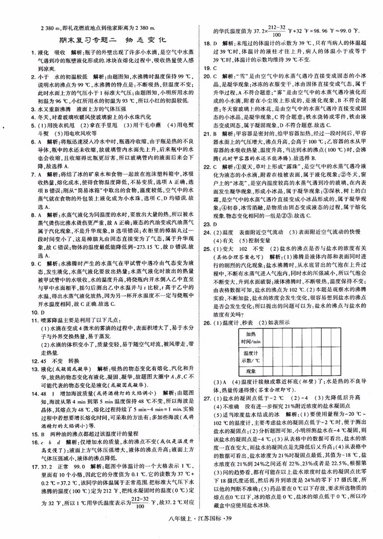 2018秋學(xué)霸題中題初中物理八年級上冊蘇科版江蘇國標(biāo)參考答案